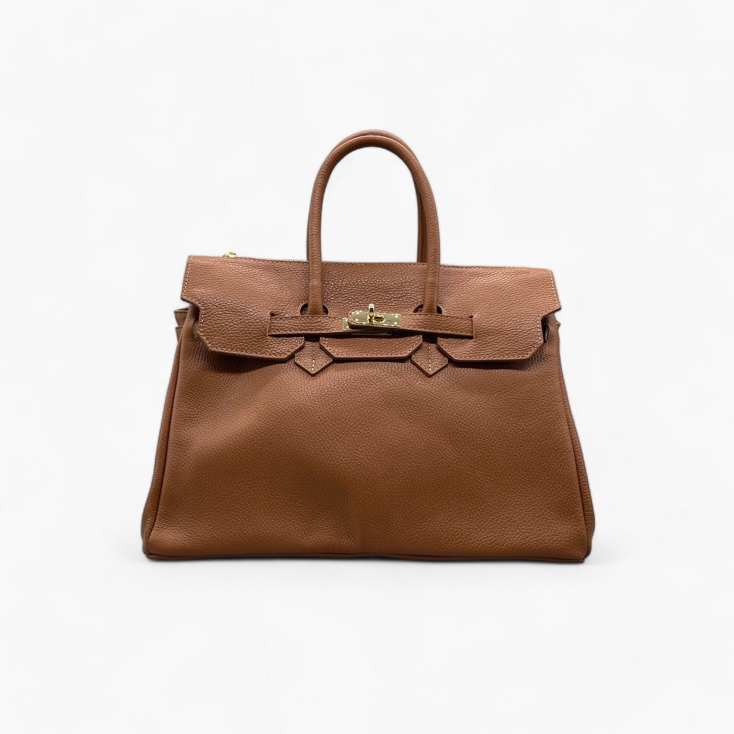 No. 278 Large Tote Bag in Camel Leather with Twist Lock and Gold Hardware - Noirblanc