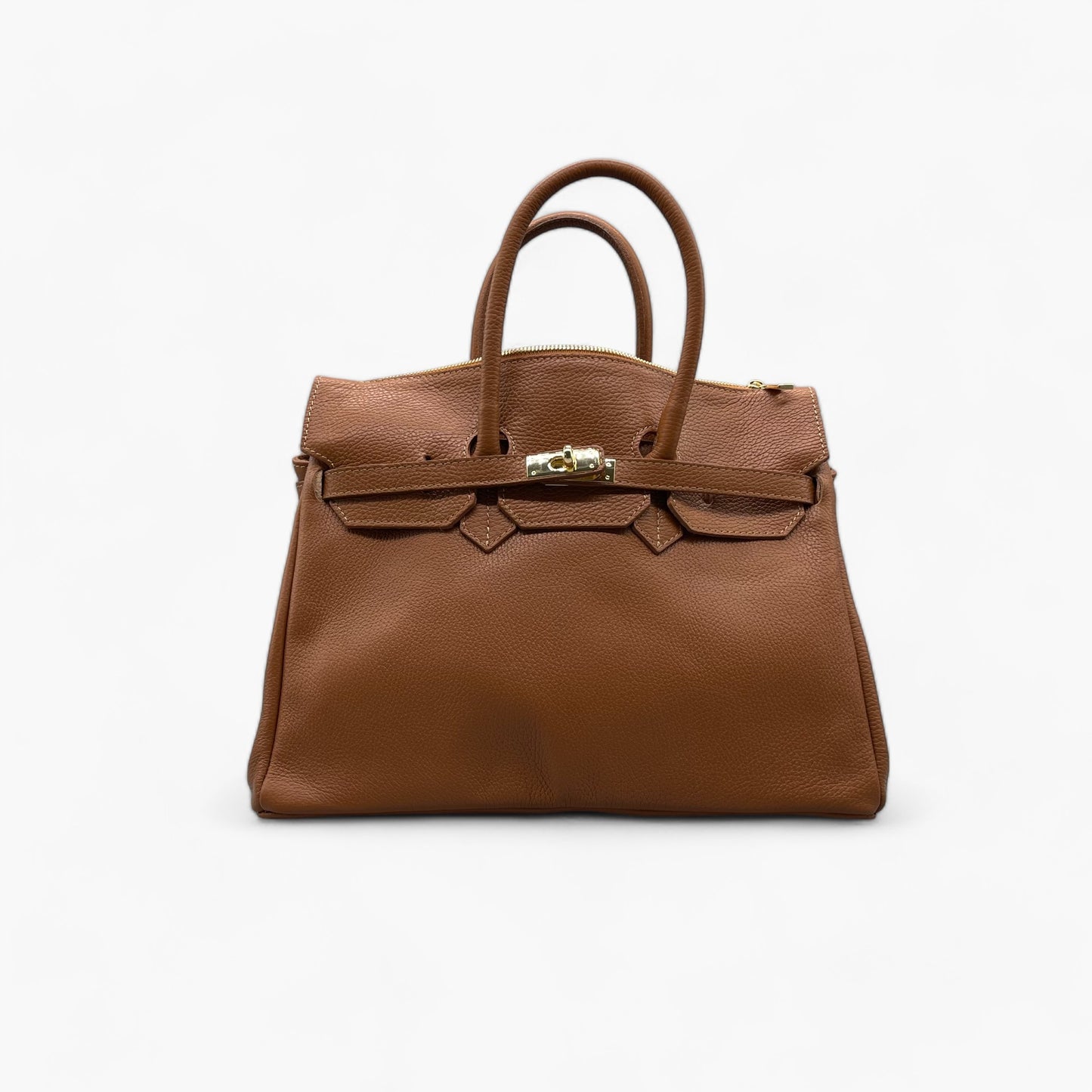 No. 278 Large Tote Bag in Camel Leather with Twist Lock and Gold Hardware - Noirblanc