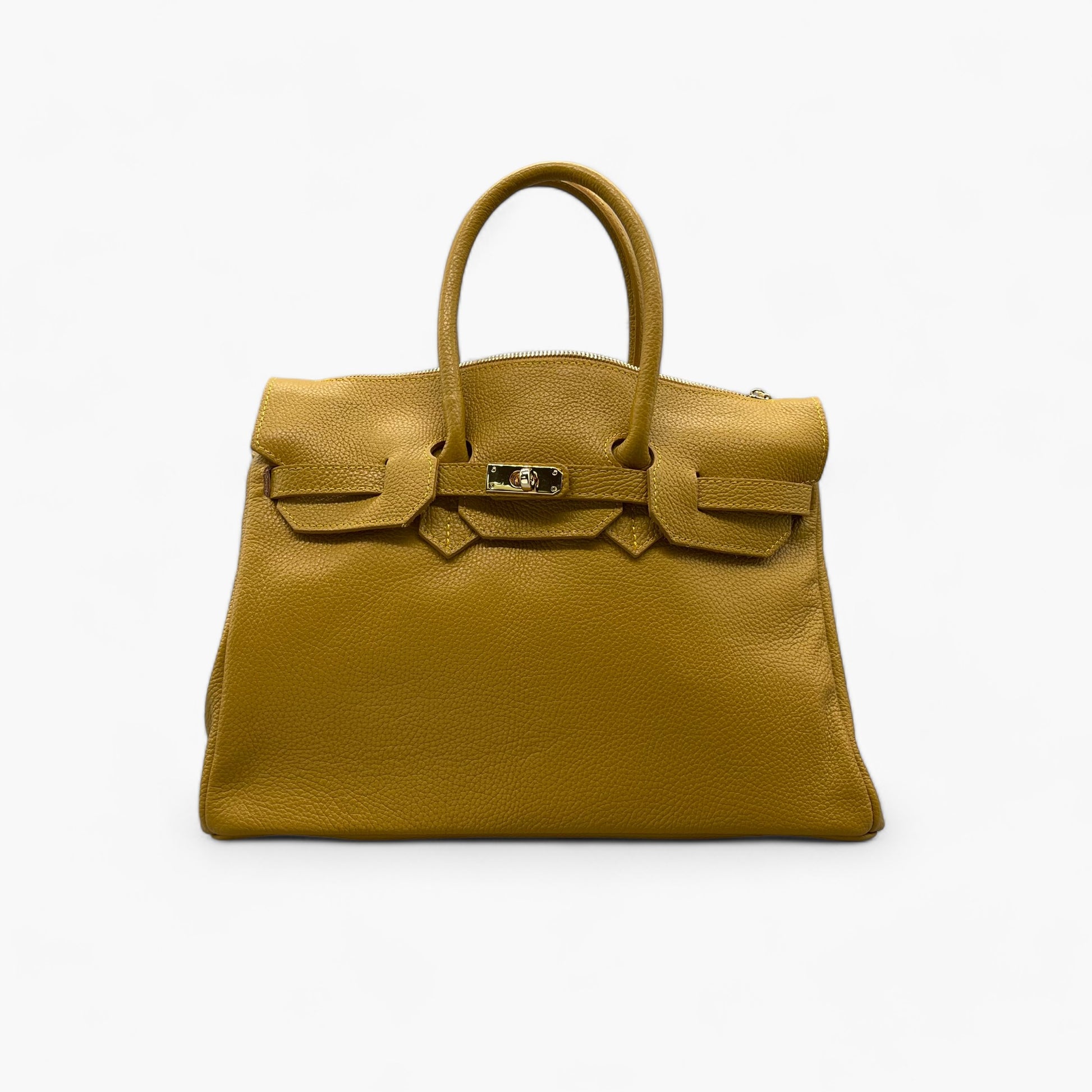 No. 278 Large Tote Bag in Mustard Leather with Twist Lock and Gold Hardware - Noirblanc