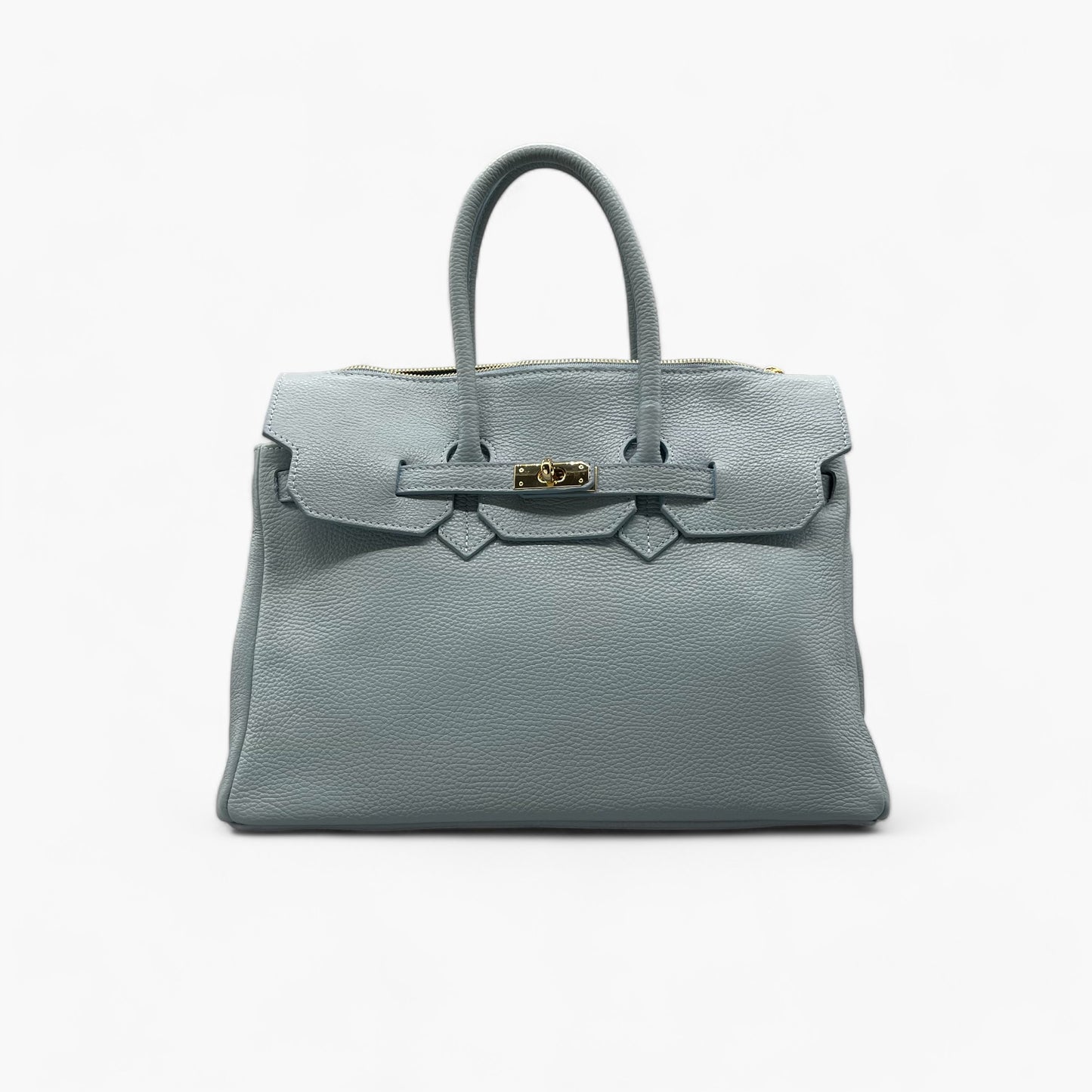 No. 278 Large Tote Bag in Baby Blue Leather with Twist Lock and Gold Hardware - Noirblanc