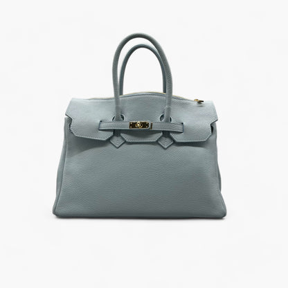 No. 278 Large Tote Bag in Baby Blue Leather with Twist Lock and Gold Hardware - Noirblanc