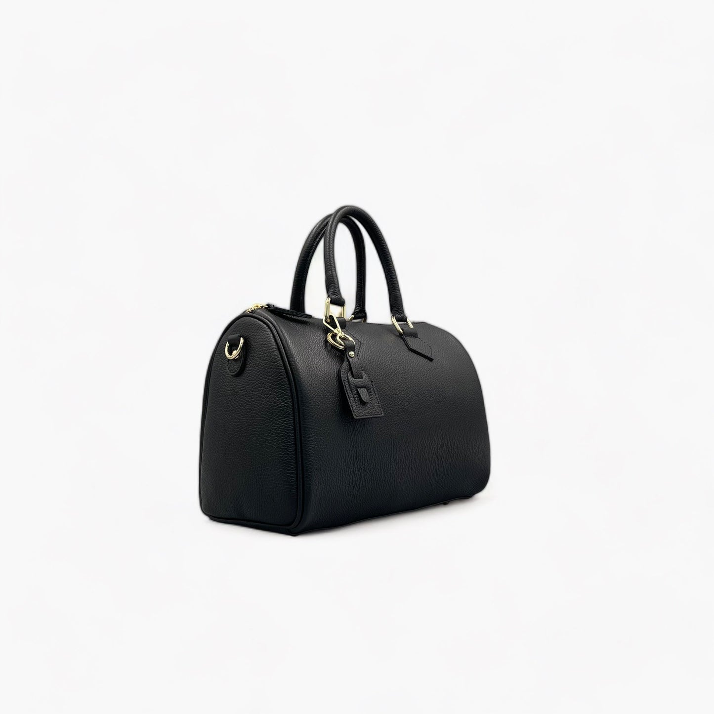 Noirblanc No. 260 Large Black Bowling Bag - Italian Leather & Gold Accents