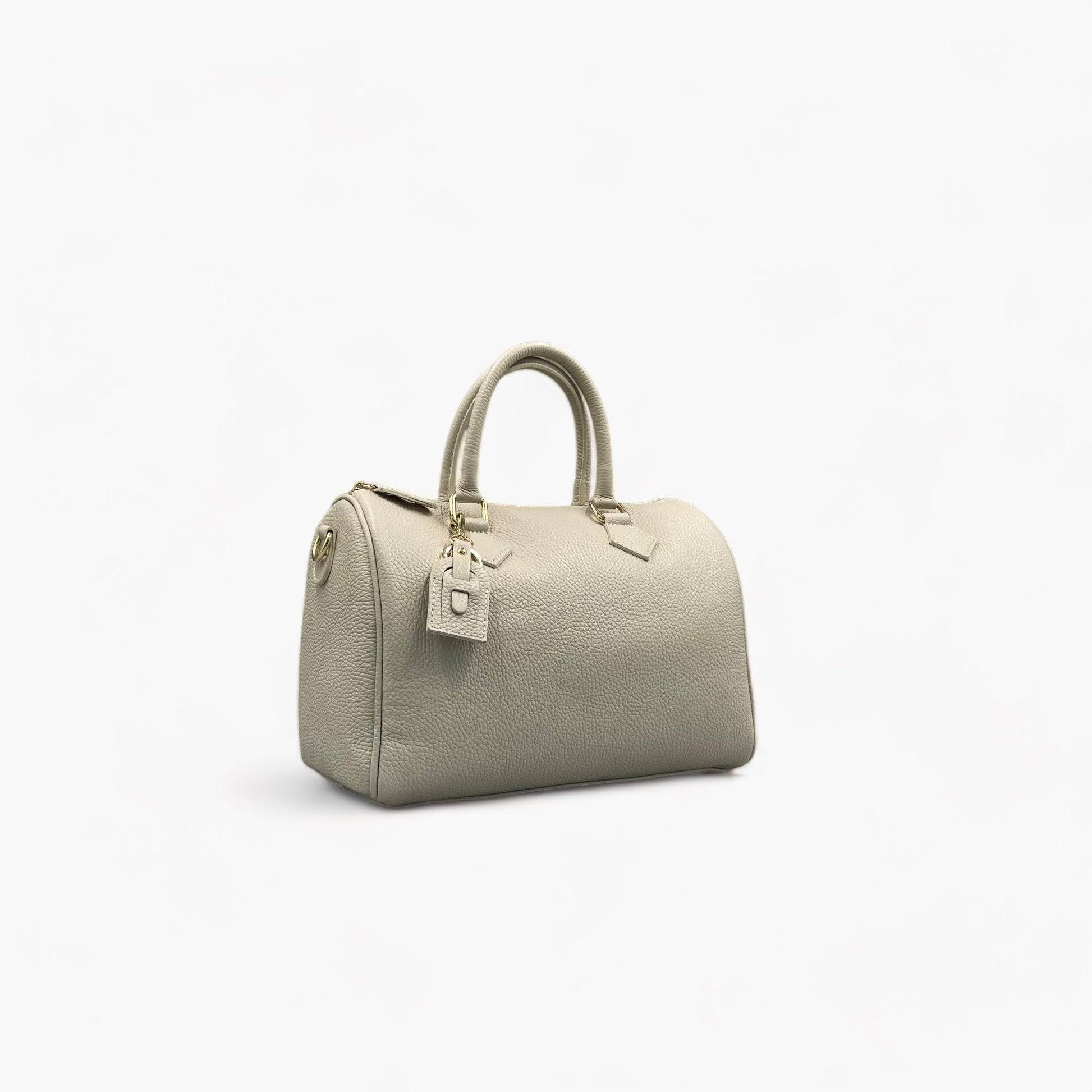 Noirblanc No. 260 Large Bowling Bag in Limestone - Italian Leather & Gold Accents