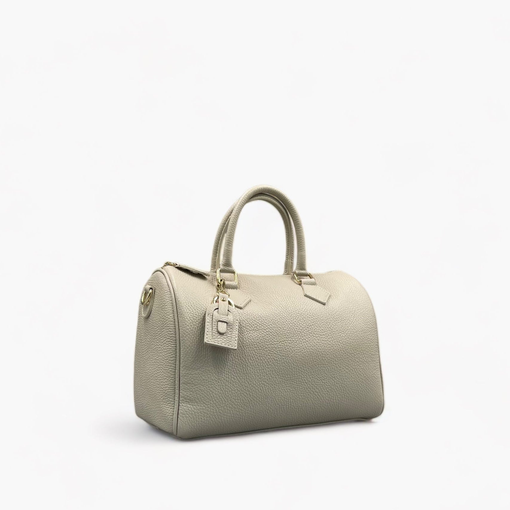 Noirblanc No. 260 Large Bowling Bag in Limestone - Italian Leather & Gold Accents