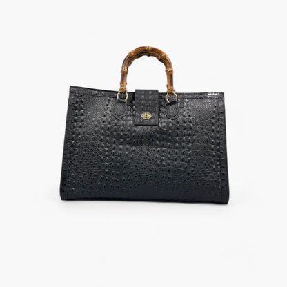 No. 200 Black Exotic Tote Bag - Italian Leather | Noirblanc Luxury Bags