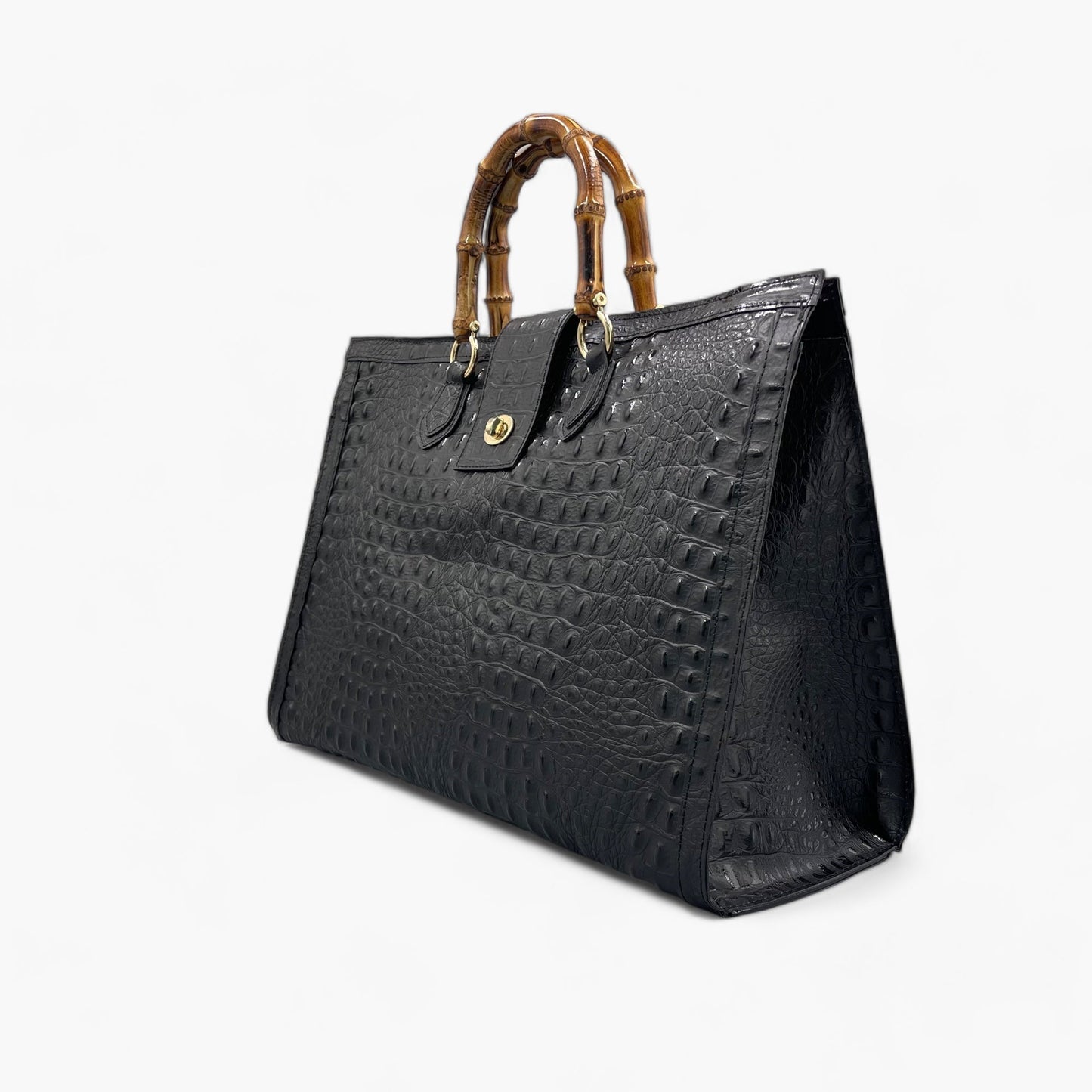 No. 200 Black Exotic Tote Bag - Italian Leather | Noirblanc Luxury Bags