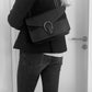 No. 237 Medium Shoulder Bag in Black Leather with Reptile Look and Silver Dark Patina Hardware - Noirblanc