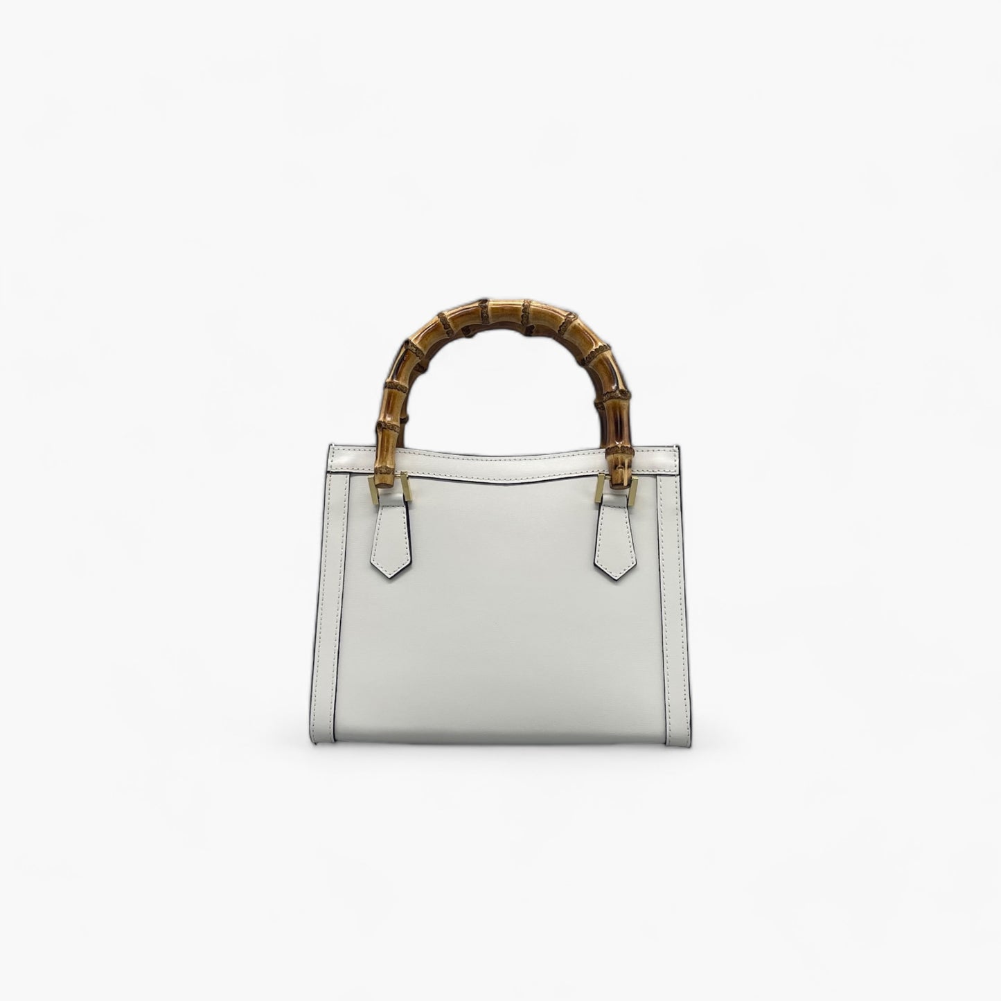 No. 222 Tote Bag in White with Bamboo Handles - Italian Leather | Noirblanc