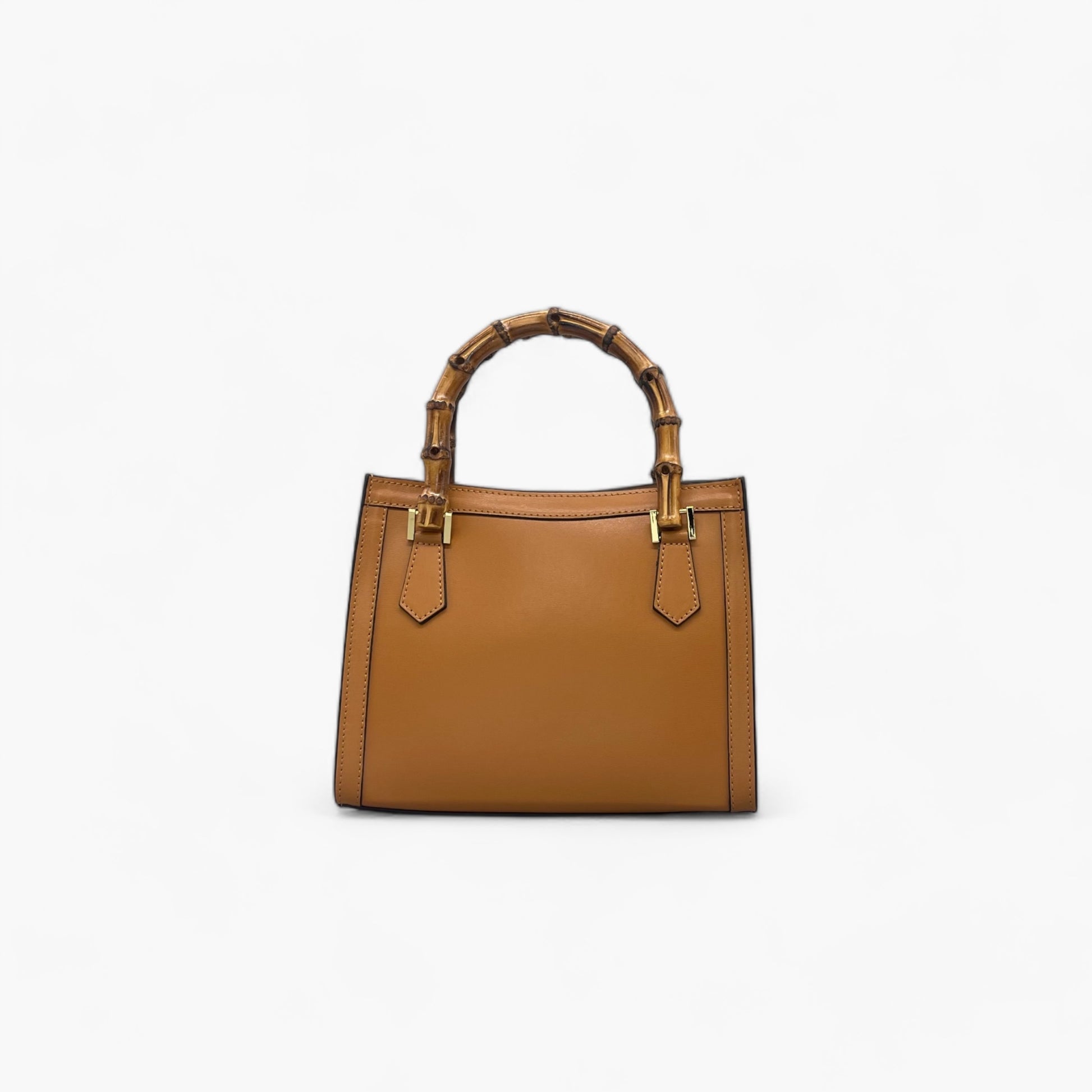 No. 222 Tote Bag in Camel with Bamboo Handles - Handcrafted Italian Leather