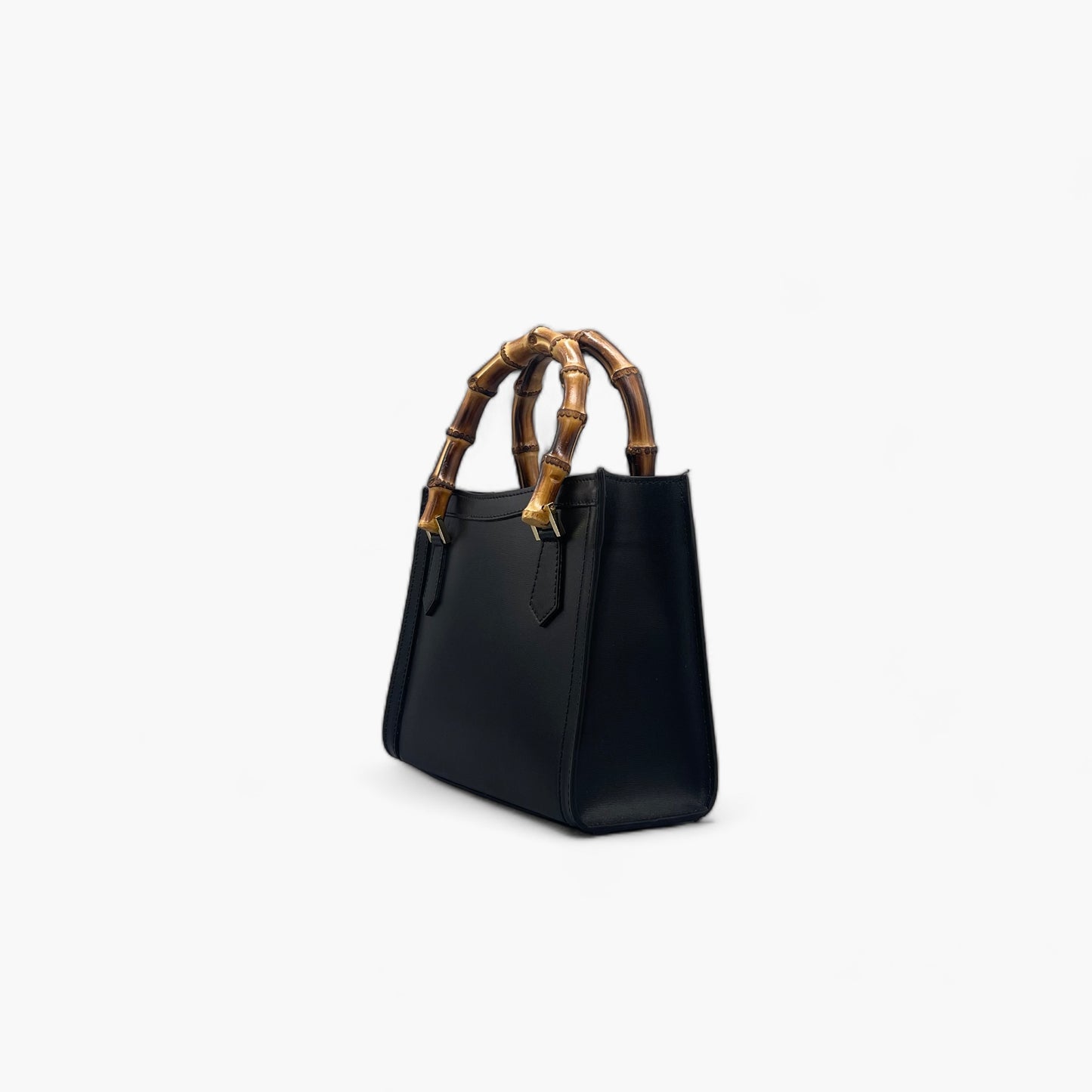 No. 222 Tote Bag in Black with Bamboo Handles - Italian Leather | Noirblanc