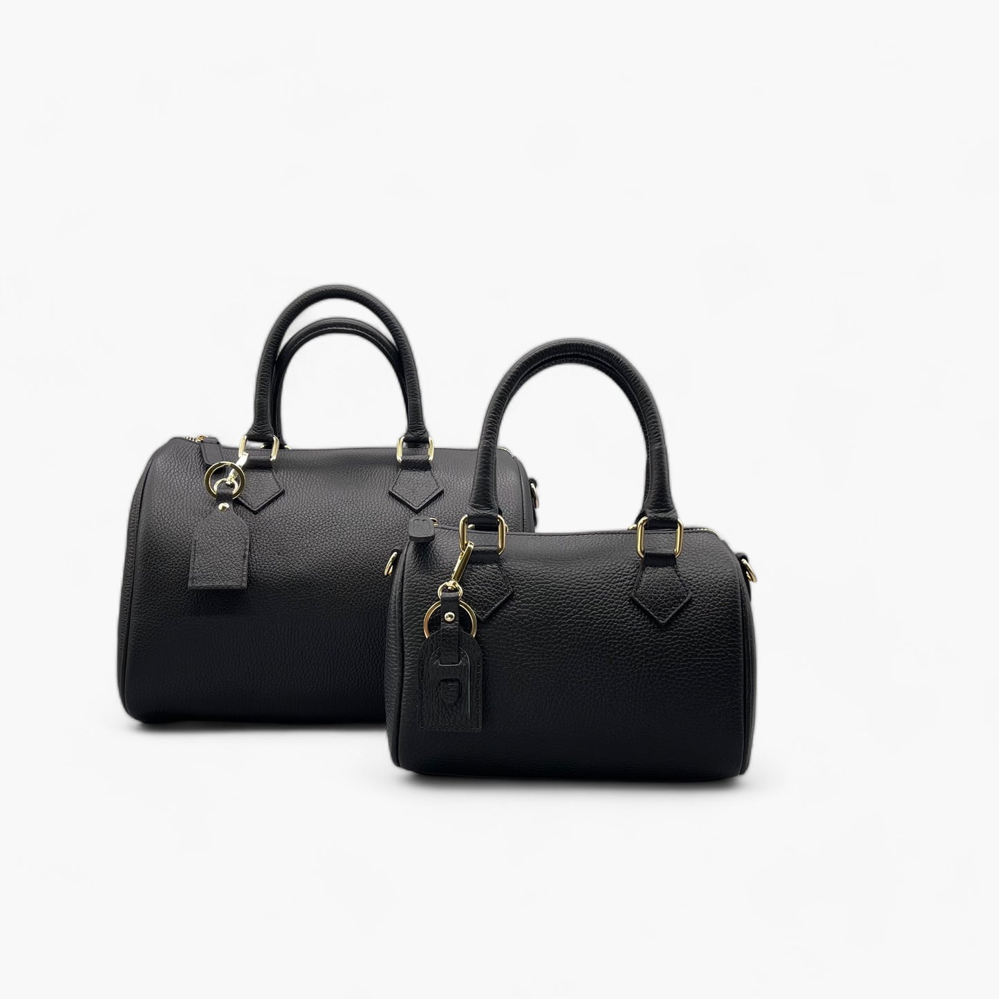 Noirblanc No. 260 Large & Mini Black Bowling Bag - Italian Leather & Gold Accents