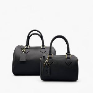Noirblanc No. 260 Large & Mini Black Bowling Bag - Italian Leather & Gold Accents