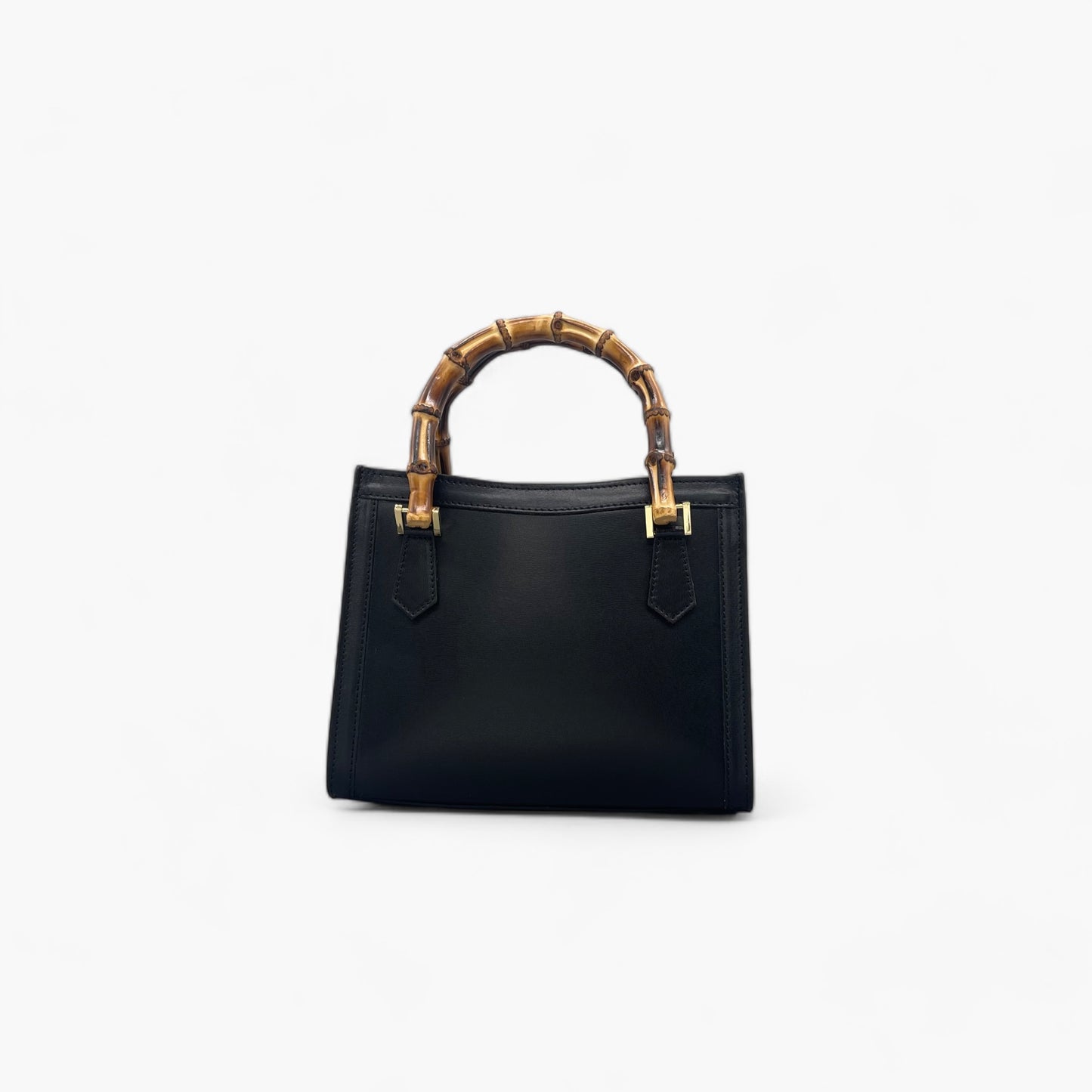 No. 222 Tote Bag in Black with Bamboo Handles - Italian Leather | Noirblanc