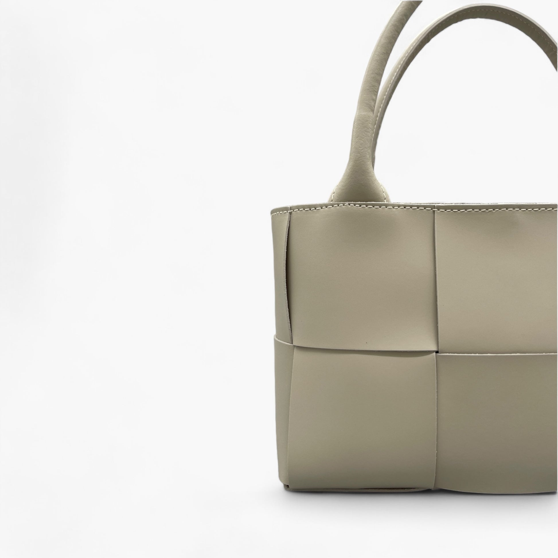 No. 20 Mini Limestone Woven Tote Bag - Italian Leather | Noirblanc